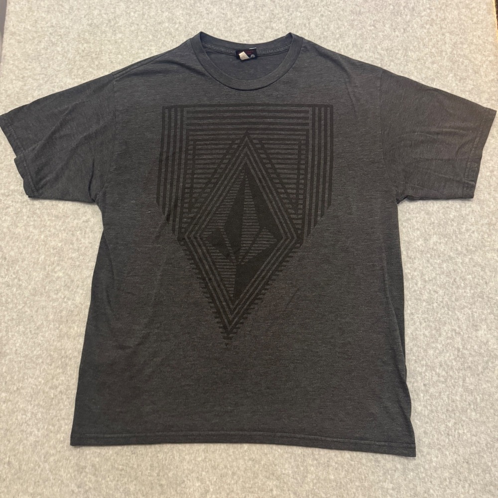 Y2K Volcom Stone Mens Large Charcoal Grey Geometric Diamond Logo Graphic T-Shirt